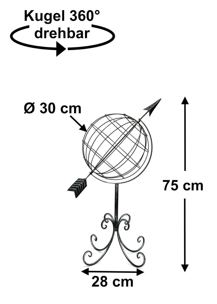 Sonnenuhr Garten Metall Globus Stehend 75 cm Silber Pulverbeschichtet - Bild 2