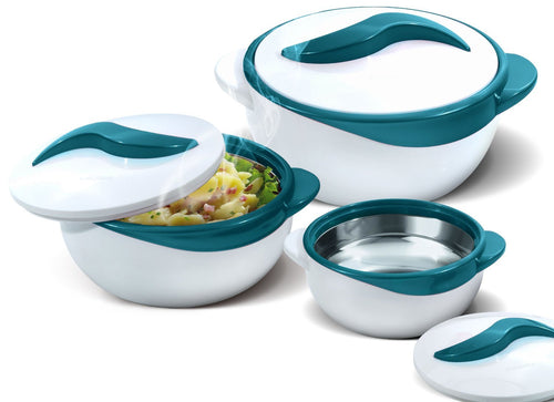 Thermo-Schüssel mit Deckel 3er-Set Türkis für Salat und Suppe