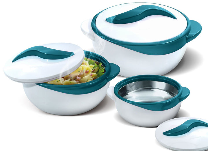 Thermo-Schüssel mit Deckel 3er-Set Türkis für Salat und Suppe