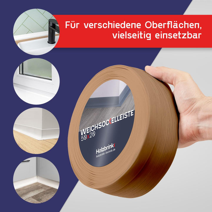 Sockelleiste selbstklebend PVC Eiche Hell 50x20mm, 25m Rolle - Bild 3