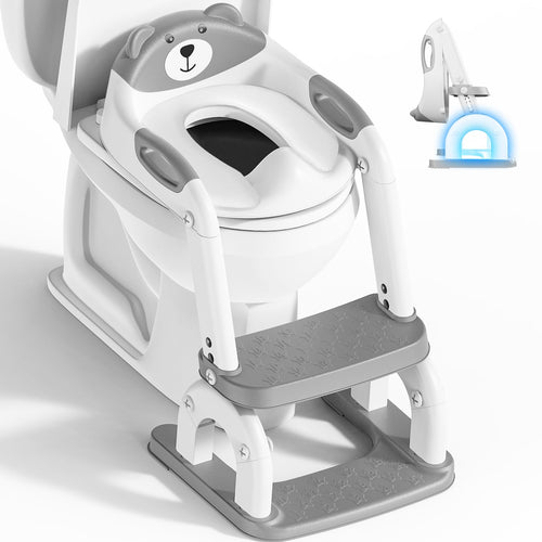 Toilettensitz Kinder mit Treppe 2-in-1 klappbar, Grau
