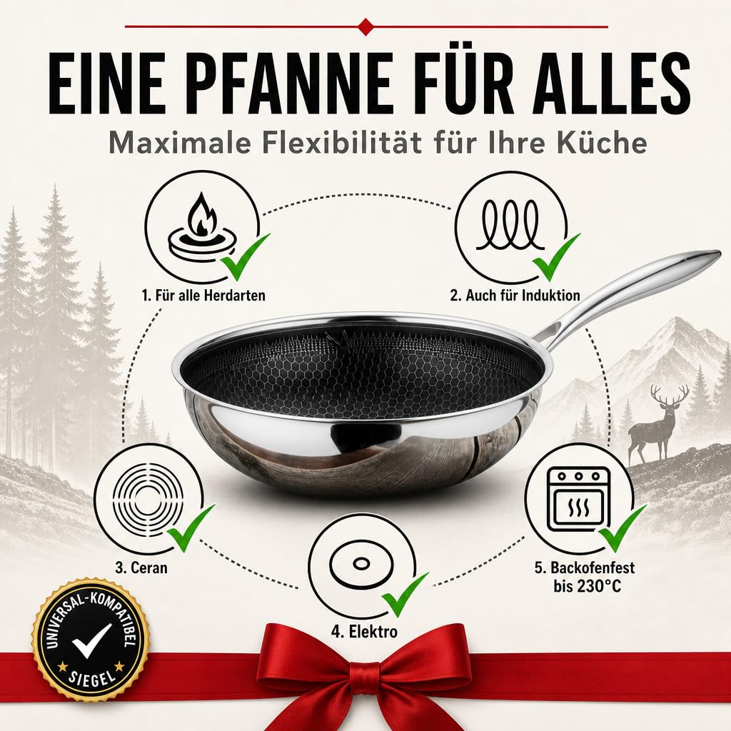 Wokpfanne 28cm Keramik-Antihaft Wabenbeschichtung Induktion - Bild 5