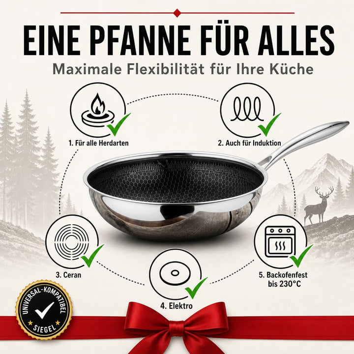 Wokpfanne 28cm Keramik-Antihaft Wabenbeschichtung Induktion - Bild 5