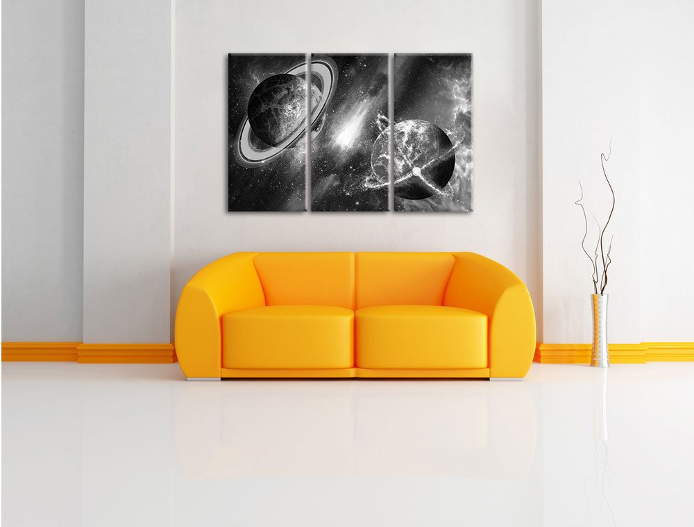Leinwandbild 3-teilig Weltall B&amp;W 120x80 cm auf Keilrahmen - Bild 2