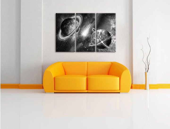 Leinwandbild 3-teilig Weltall B&amp;W 120x80 cm auf Keilrahmen - Bild 2