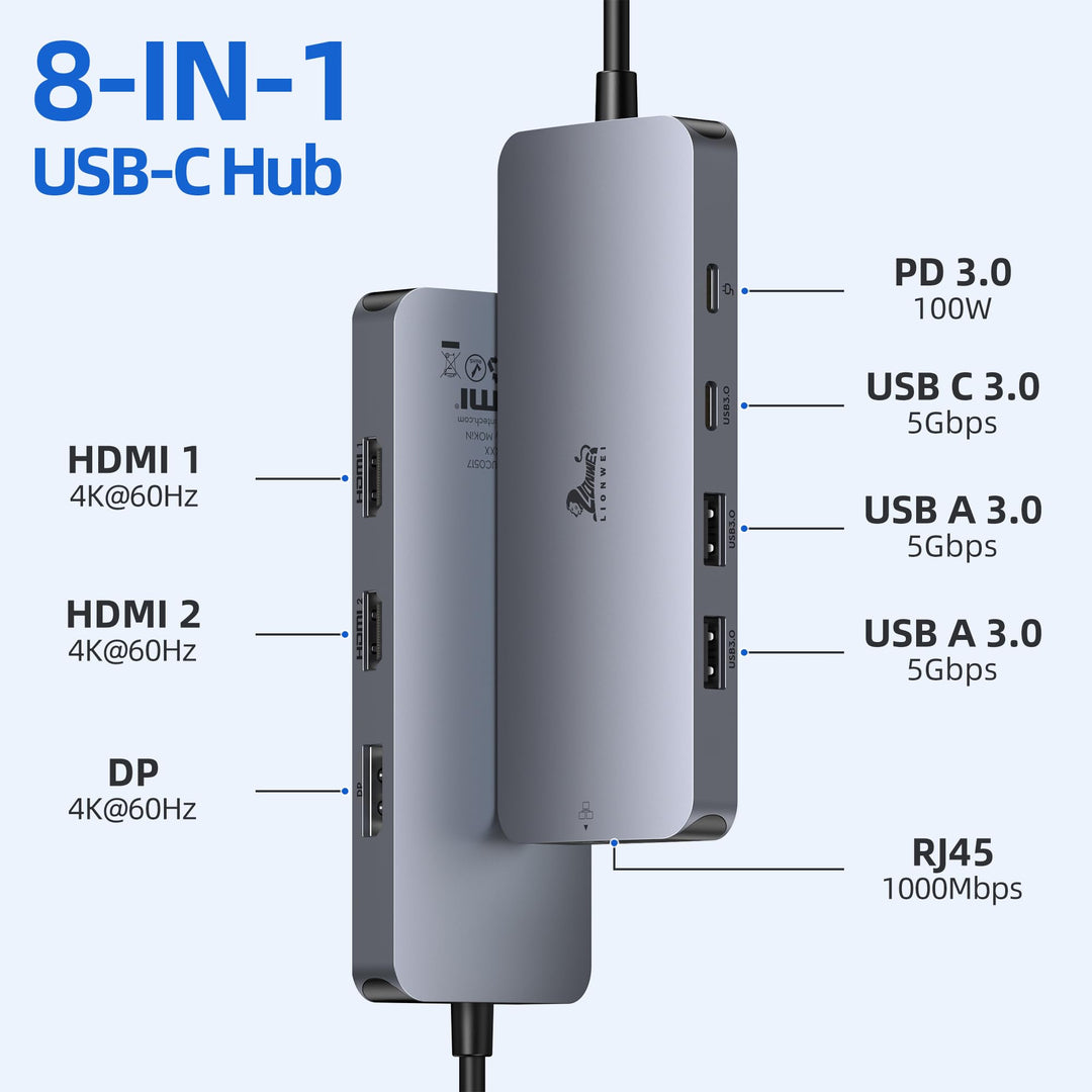 USB-C Dockingstation 8-in-1 Dual HDMI 4K fuer Laptop - Bild 2