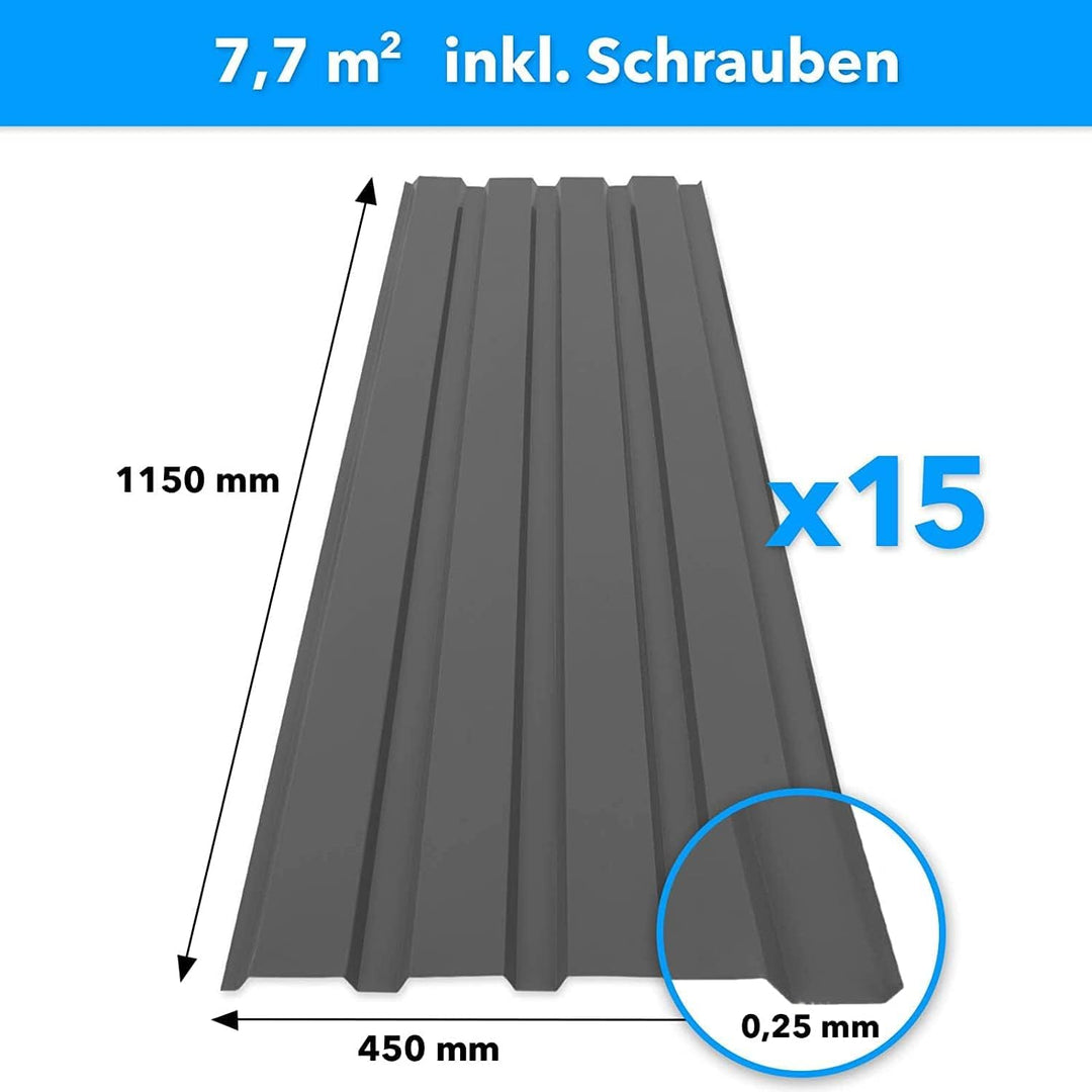 Trapezblech Set 15 Stück Stahl verzinkt 115x45 cm Dach Wand grau - Bild 2