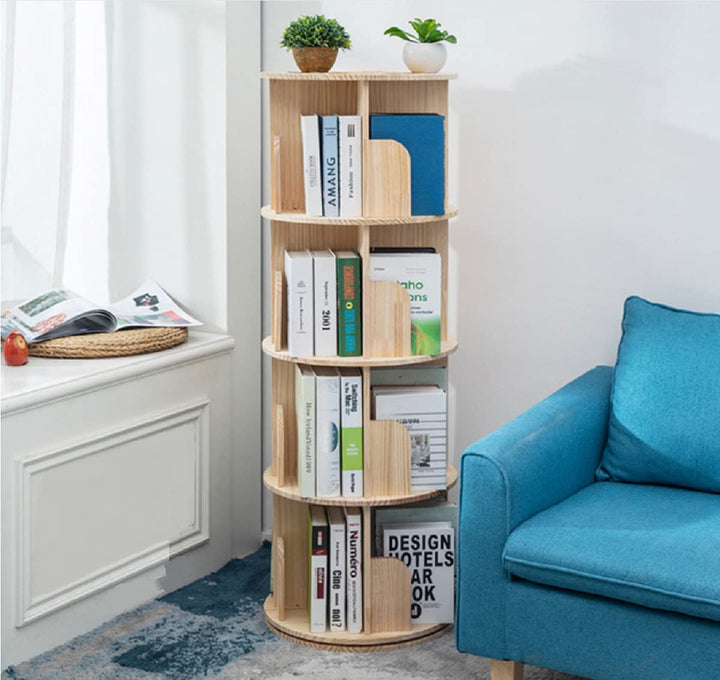 Drehbares Bücherregal Massivholz 4-stöckig 360° für Kinder