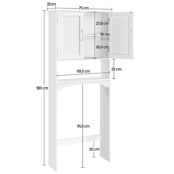 Überbauschrank Waschmaschine WC 180 cm Hochschrank MDF Weiss - Bild 3