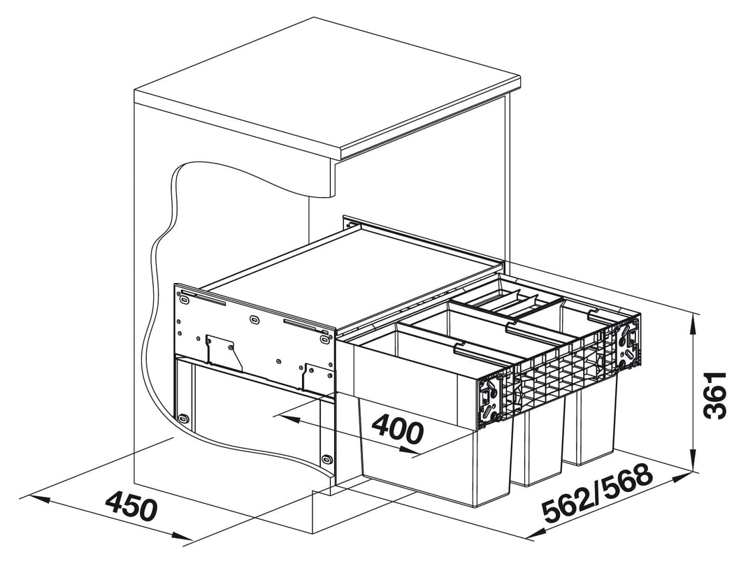 Abfallsystem Küche 60 cm Unterschrank 4-Eimer Mülltrennung - Bild 3