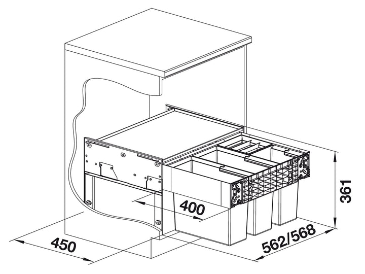 Abfallsystem Küche 60 cm Unterschrank 4-Eimer Mülltrennung - Bild 3