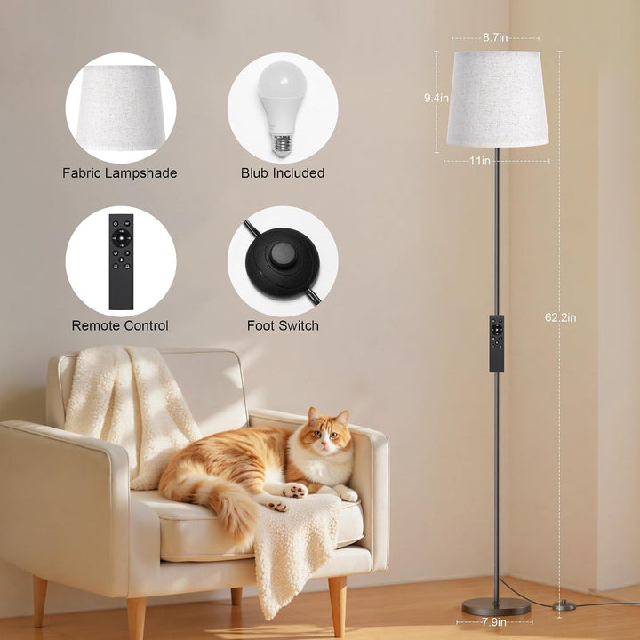 Stehlampe Wohnzimmer Leinen-Schirm 9W E27 mit Fernbedienung - Bild 6