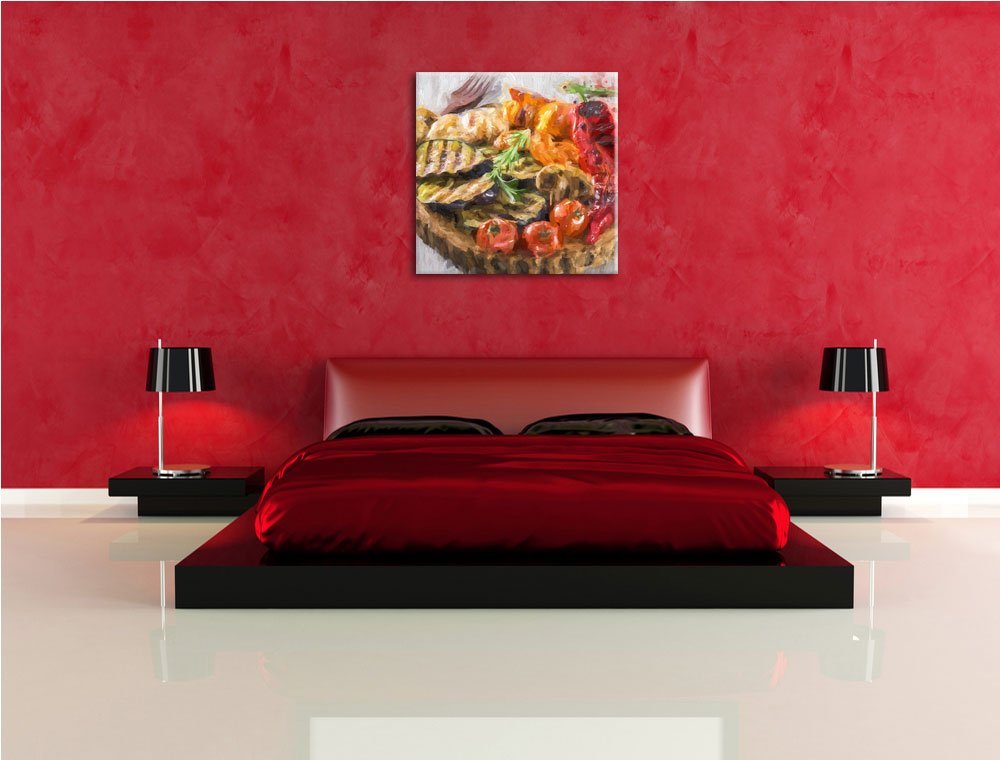 Leinwandbild Gegrilltes Gemüse auf Baumstammteller 70x70 cm quadratisch - Bild 5