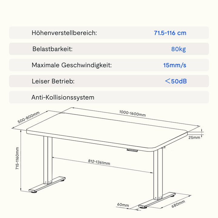 Elektrischer Stehschreibtisch 140x80 cm höhenverstellbar 71–116 cm - Bild 8