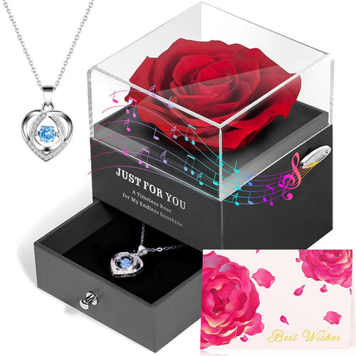 Ewige Rose Spieluhr Set mit Silberkette 925 Rot Geschenkbox