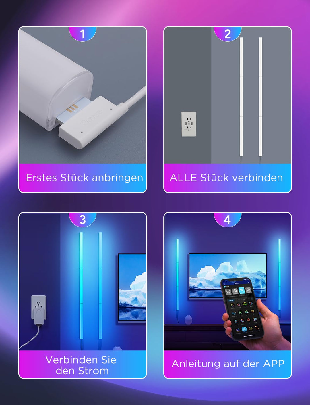 LED Wandleuchten RGBIC Gaming 6er-Set mit App-Steuerung - Bild 6
