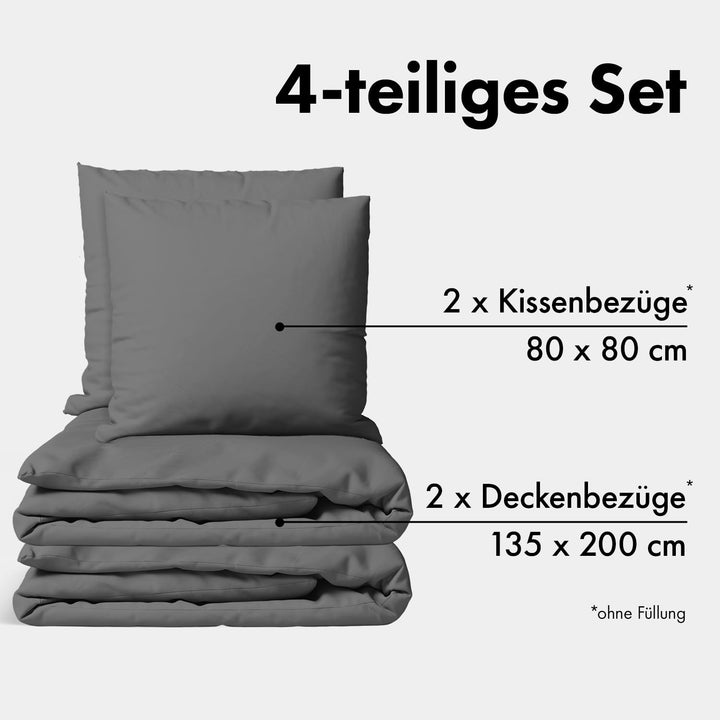 Bettwäsche-Set Baumwolle Perkal 135x200cm anthrazit 4-teilig - Bild 2