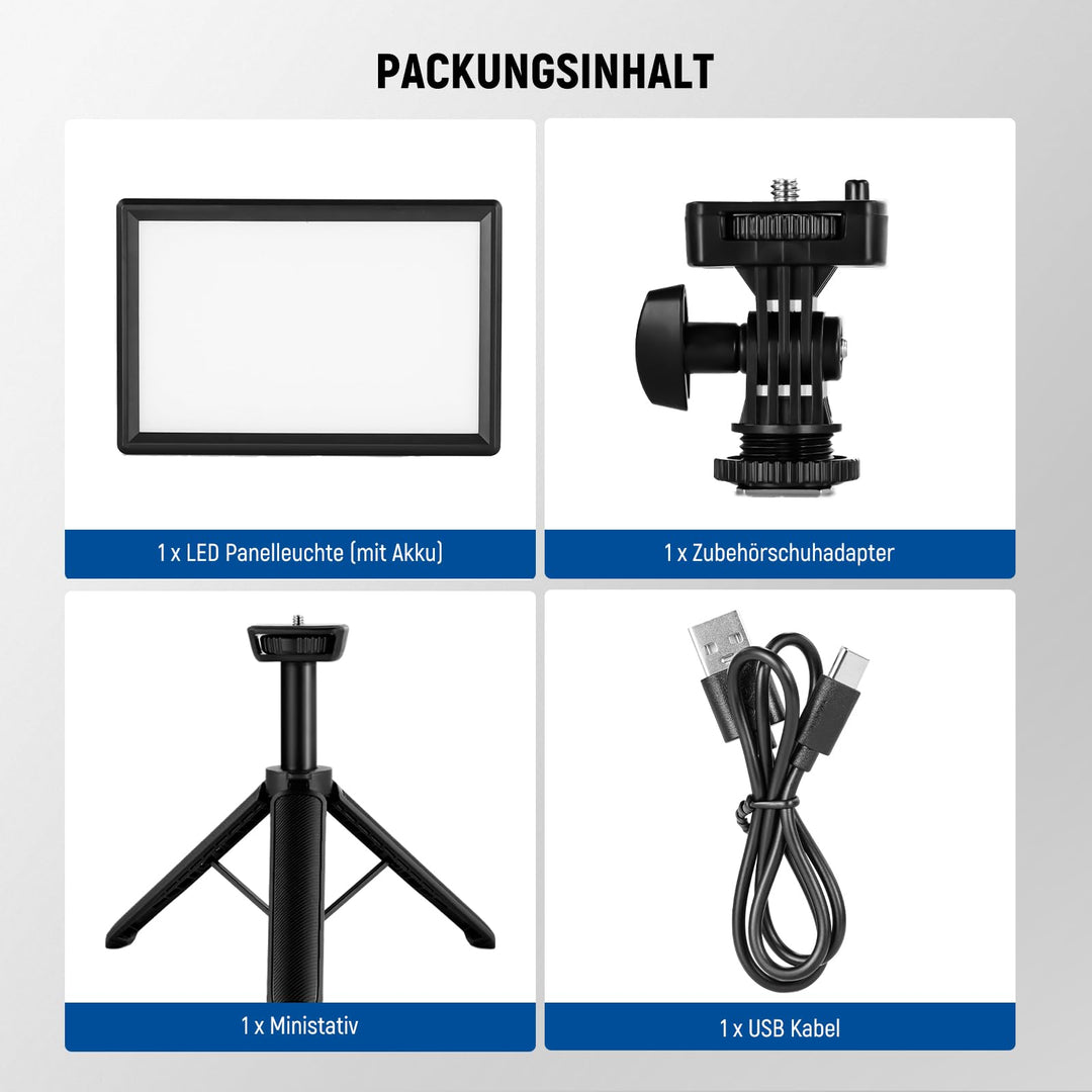 LED Videolicht Panel 9" mit Tischstativ 116 LEDs CRI95+ 3200–5600K - Bild 8