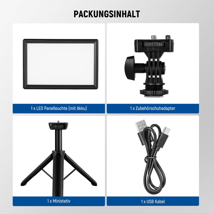 LED Videolicht Panel 9" mit Tischstativ 116 LEDs CRI95+ 3200–5600K - Bild 8