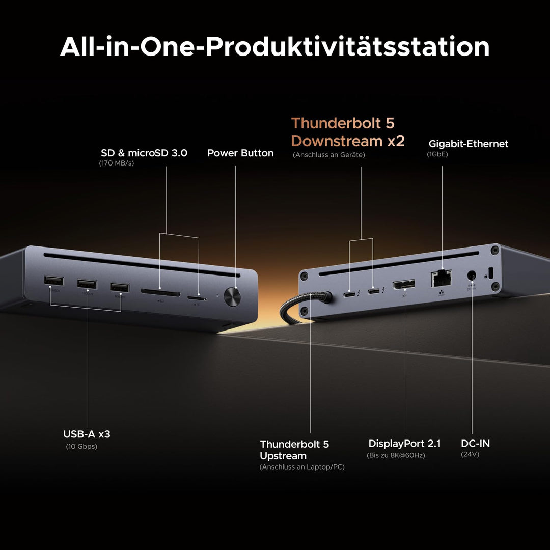 Thunderbolt 5 Dockingstation 10-in-1 Dual 6K 140W fuer Laptop - Bild 7