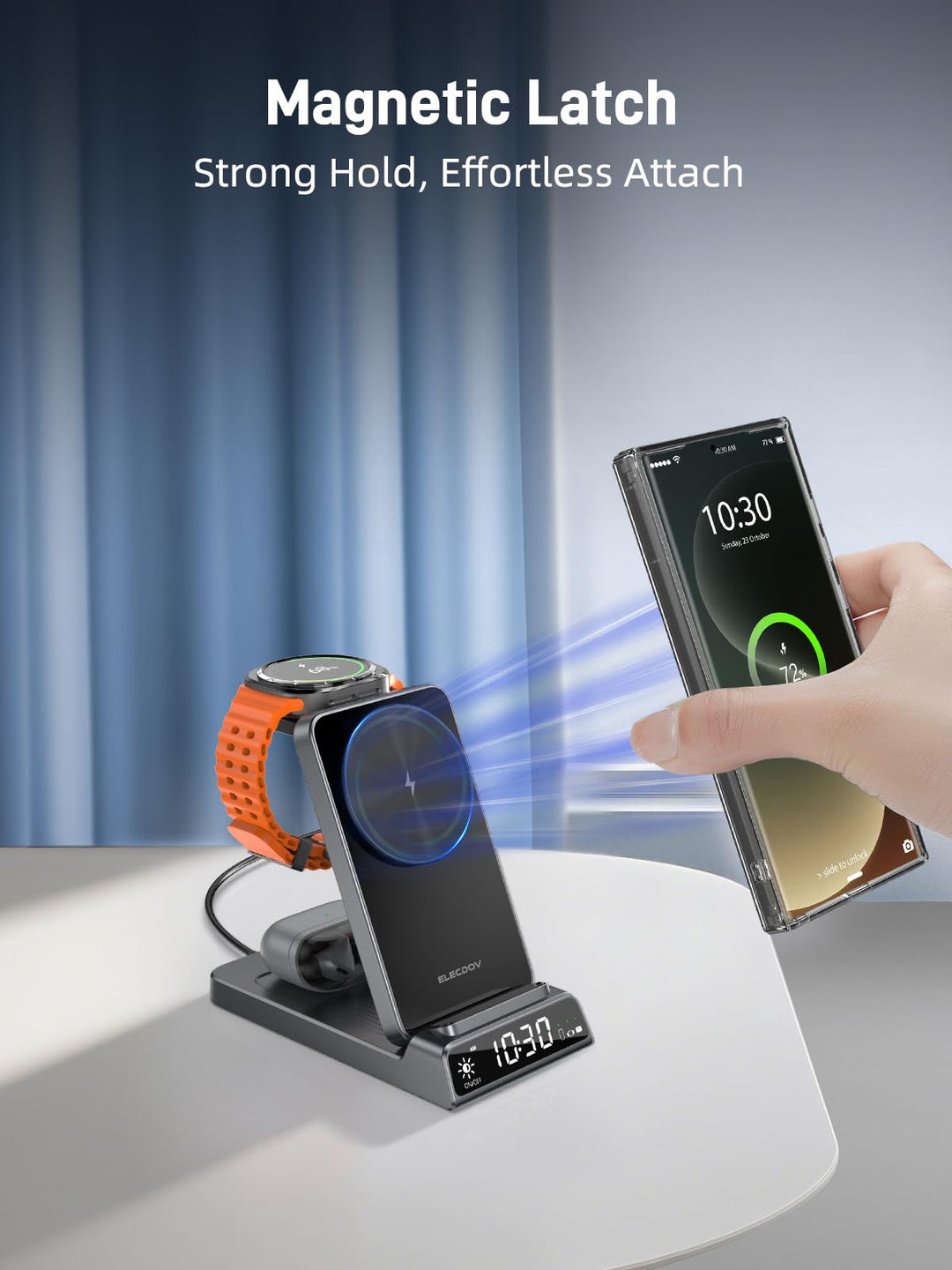 3-in-1 kabelloses Ladestation faltbar mit Digitaluhr fuer Samsung - Bild 3