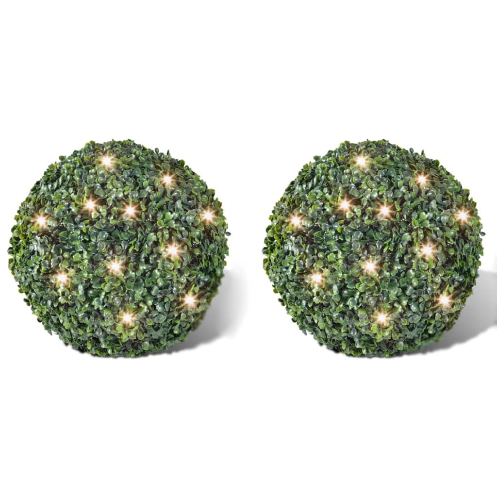 Kunstpflanze Buchsbaumkugel Ø 27 cm mit Solar-LED-Lichterkette 2er-Set