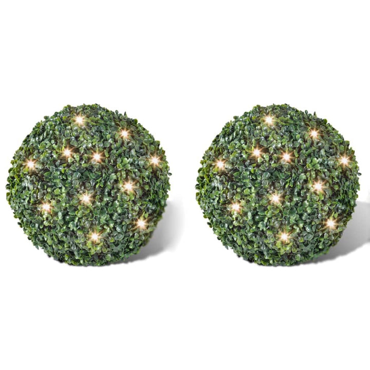 Kunstpflanze Buchsbaumkugel Ø 27 cm mit Solar-LED-Lichterkette 2er-Set