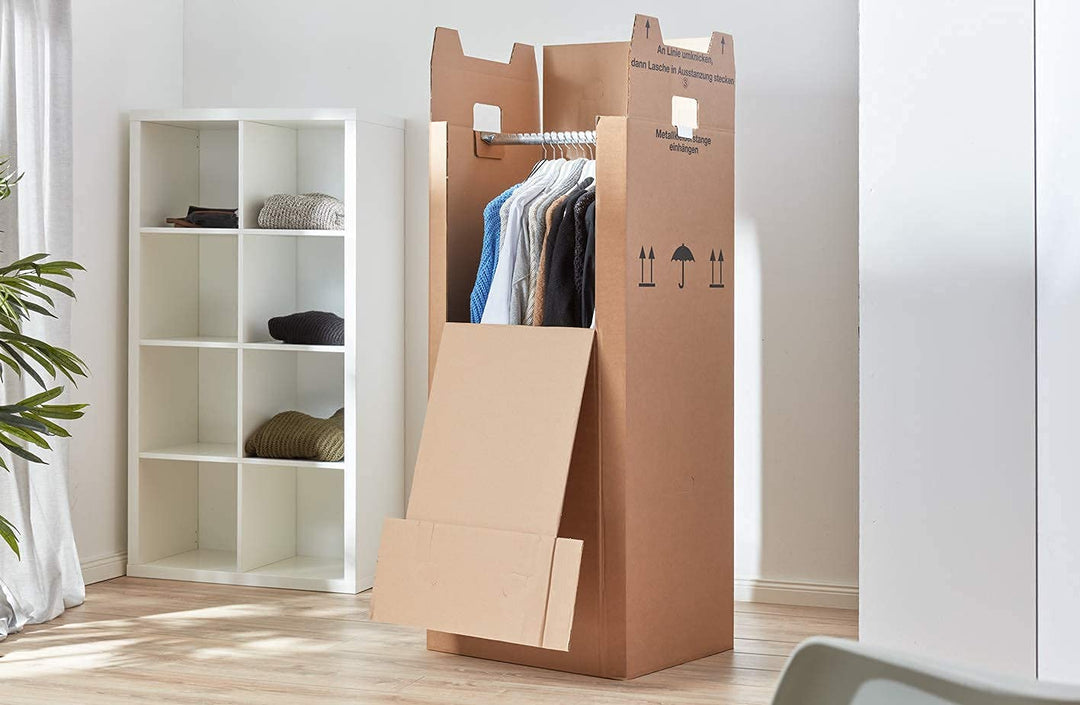 Kleiderbox Karton mit Metallstange 612x522x1370mm 2-wellig 3er-Set - Bild 6
