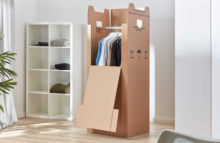 Kleiderbox Karton mit Metallstange 612x522x1370mm 2-wellig 3er-Set - Bild 6
