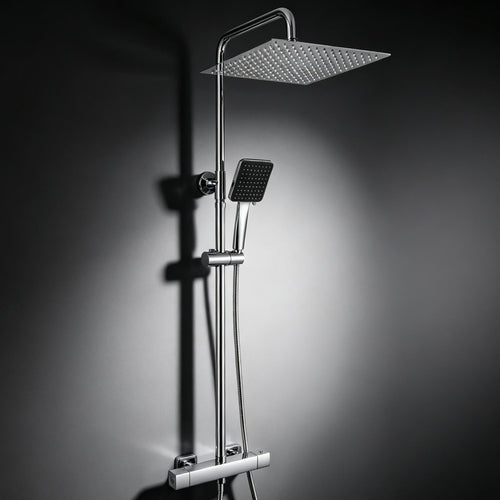 Regendusche Komplettset Thermostat Chrom 30cm Überkopfbrause 6 Strahlarten