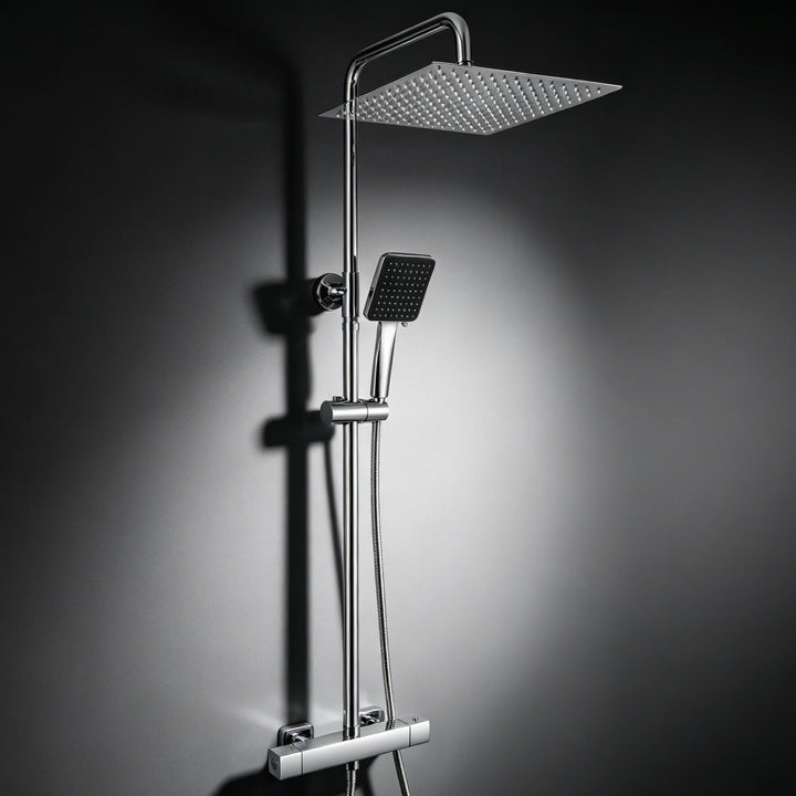 Regendusche Komplettset Thermostat Chrom 30cm Überkopfbrause 6 Strahlarten