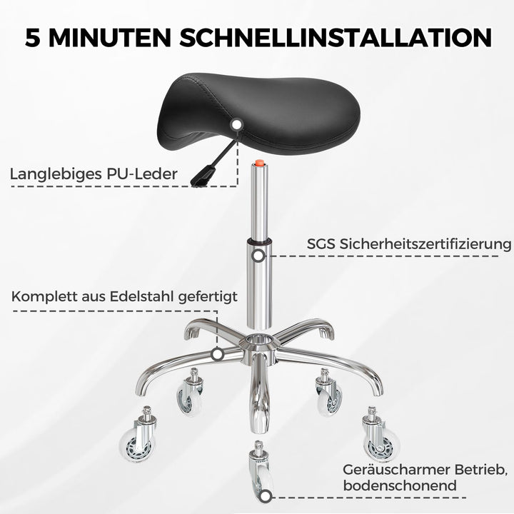 Sattelhocker mit Rollen höhenverstellbar 55–68 cm PU-Leder schwarz - Bild 9