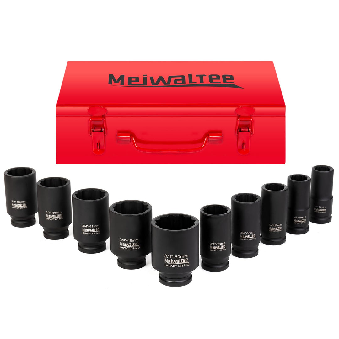 Schlagschrauber-Nuss-Set 3/4" Tief 90mm 22-50mm Metrisch 10-tlg.