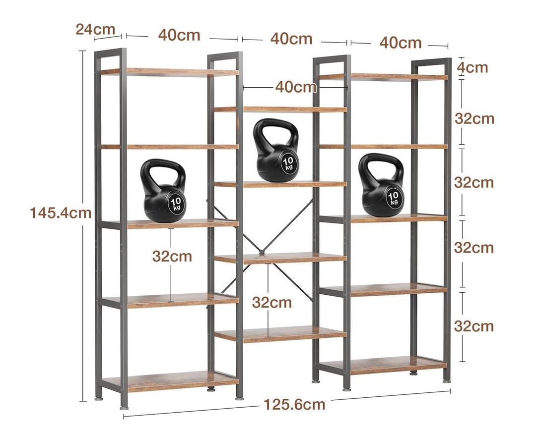 Bücherregal Industrie Stahl Spanplatte 5 Ebenen 145x126cm Braun