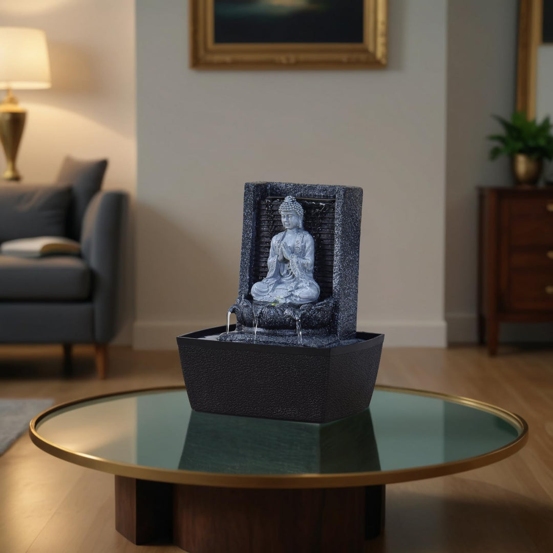 Zimmerbrunnen Buddha mit LED-Farbwechsel Kunstharz 26 cm grau - Bild 11