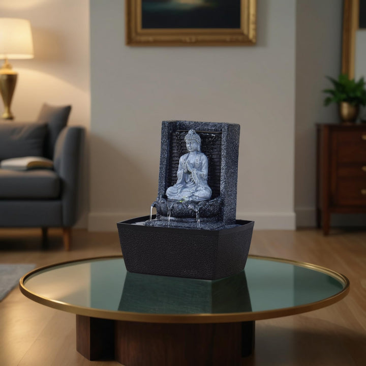 Zimmerbrunnen Buddha mit LED-Farbwechsel Kunstharz 26 cm grau - Bild 11