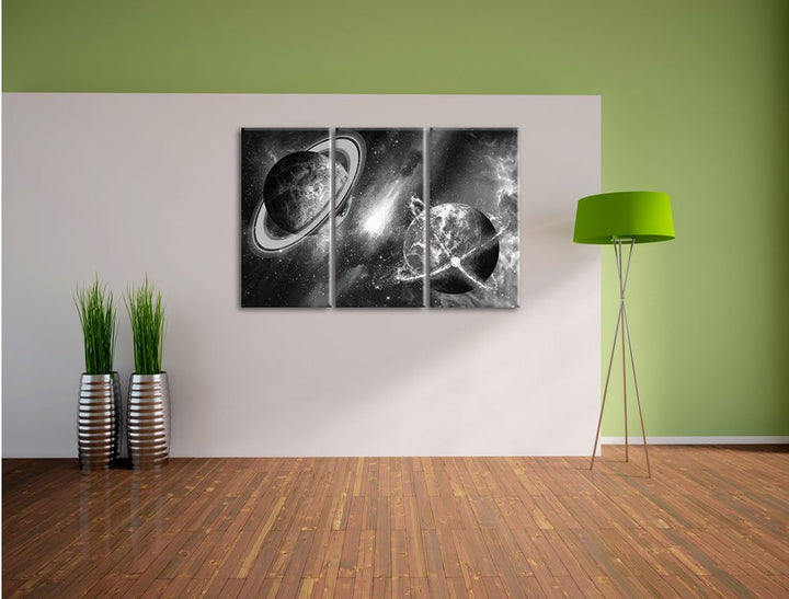 Leinwandbild 3-teilig Weltall B&amp;W 120x80 cm auf Keilrahmen - Bild 3