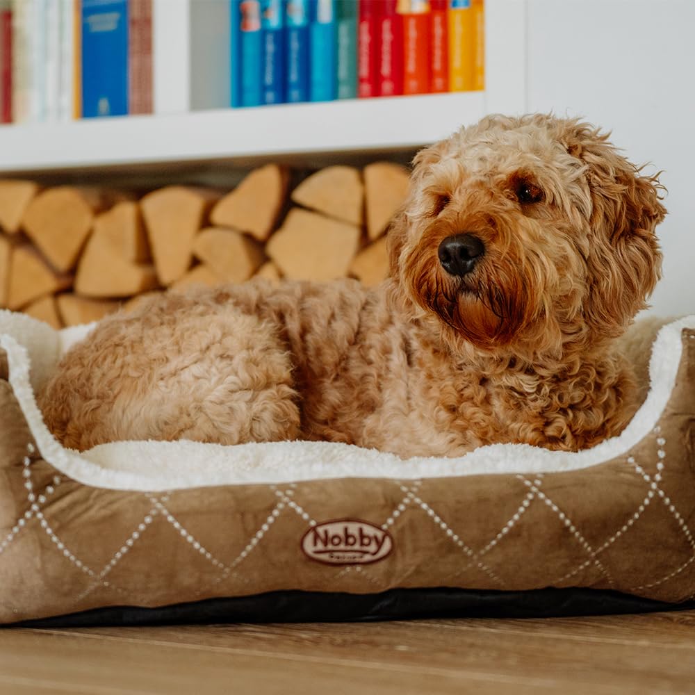 Hundebett oval mit Wendekissen Softplüsch 66x57x22 cm braun - Bild 2