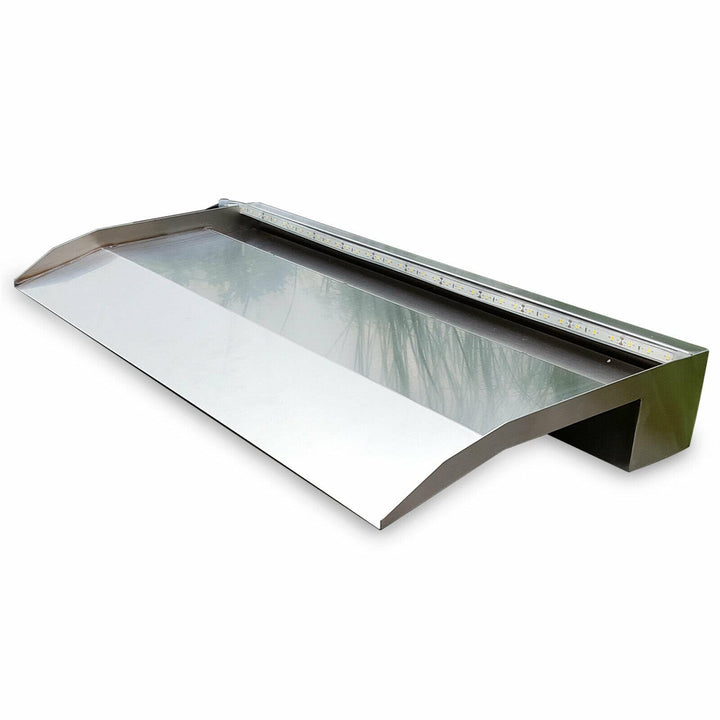 Edelstahl Wasserfall 60 cm Breite mit LED warmweiss für Pool und Teich
