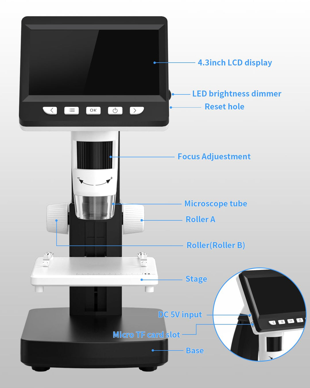 Digital-Mikroskop 4,3-Zoll LCD 50x-1000x mit 8 LED für Kinder &amp; Erwachsene - Bild 8
