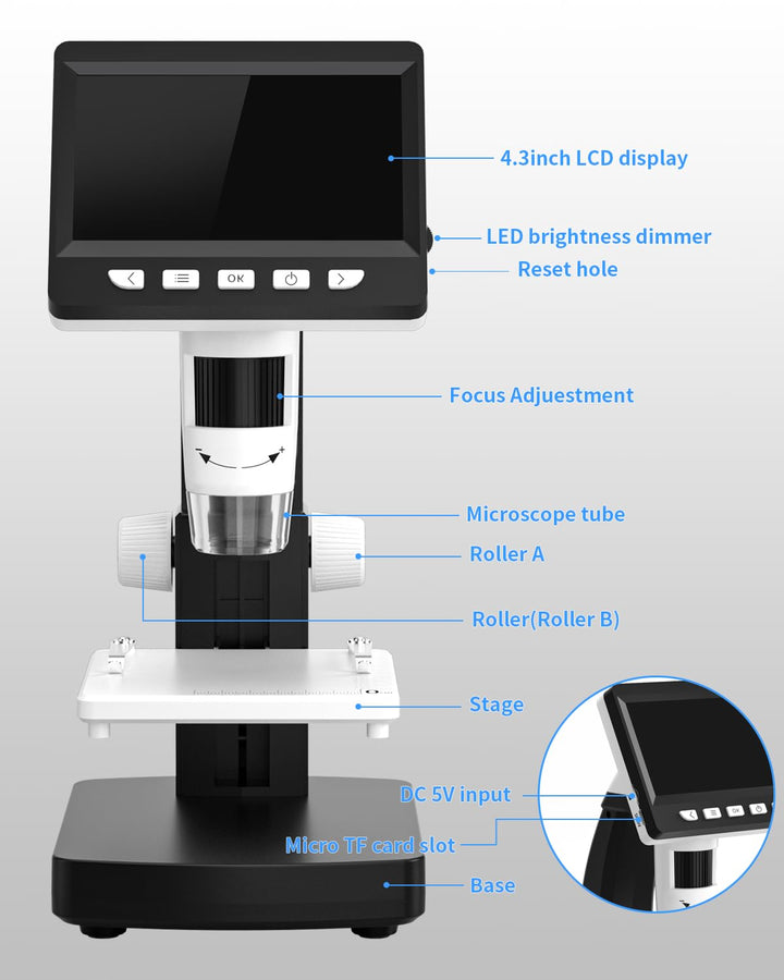 Digital-Mikroskop 4,3-Zoll LCD 50x-1000x mit 8 LED für Kinder &amp; Erwachsene - Bild 8