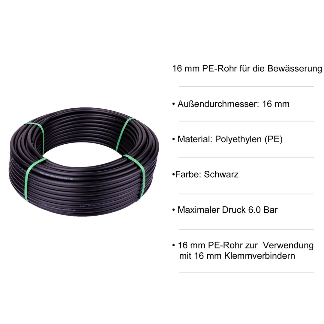 PE Verlegerohr 16mm 25m PN6 für Bewässerung schwarz - Bild 2