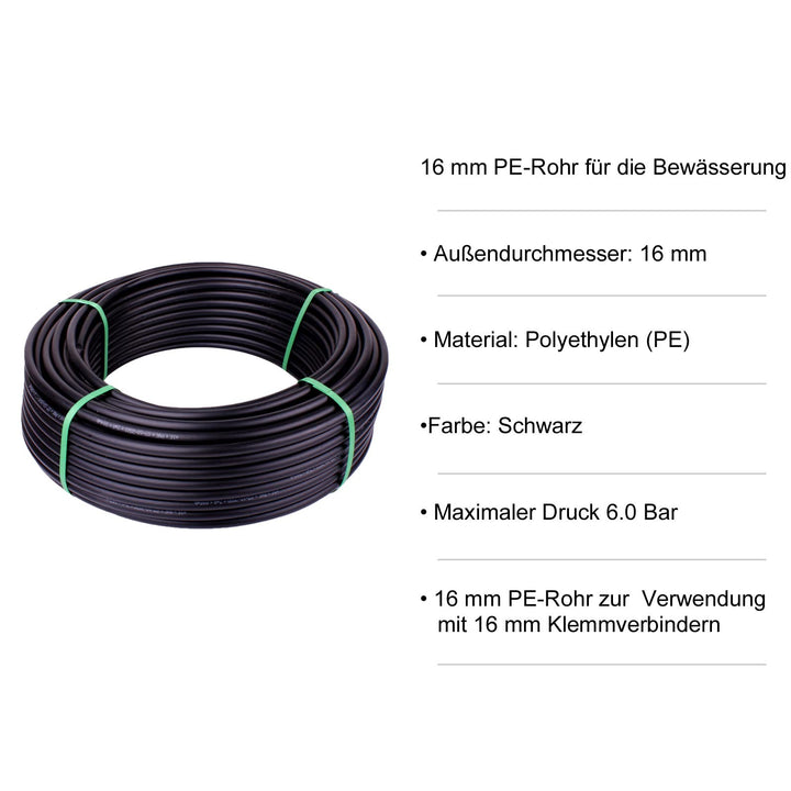 PE Verlegerohr 16mm 25m PN6 für Bewässerung schwarz - Bild 2