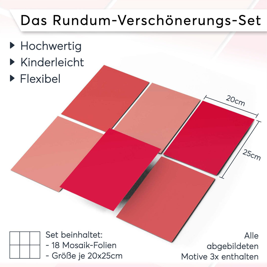 Mosaik Klebefliesen Vinyl selbstklebend 20x25cm 18er-Set Rottöne - Bild 7