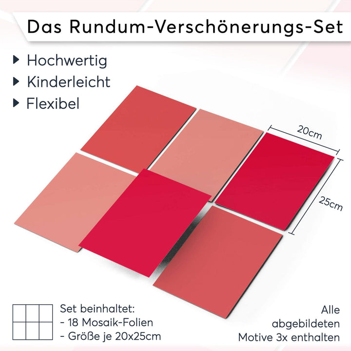 Mosaik Klebefliesen Vinyl selbstklebend 20x25cm 18er-Set Rottöne - Bild 7