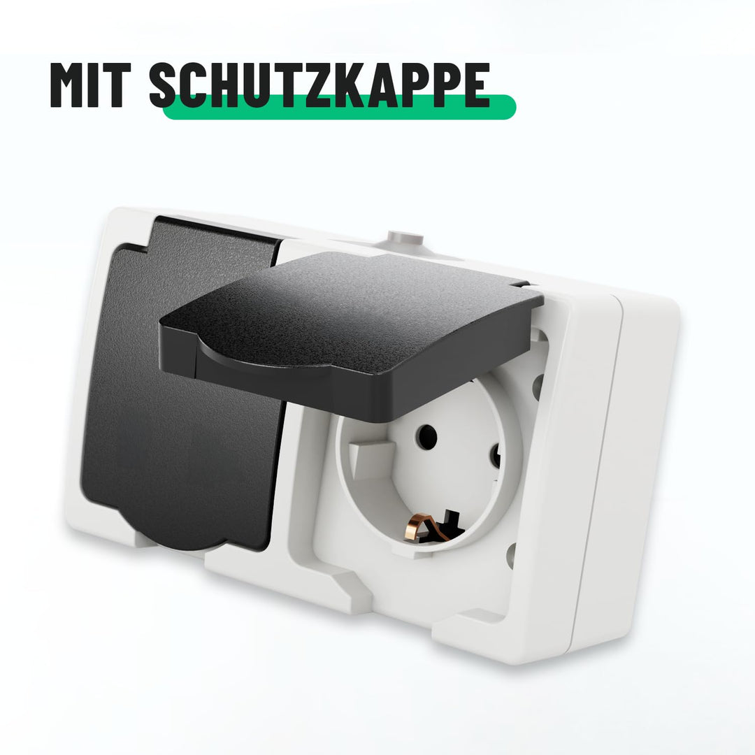 Feuchtraum Steckdose Aufputz 2-fach IP54 250V 16A 10er-Set grau - Bild 5