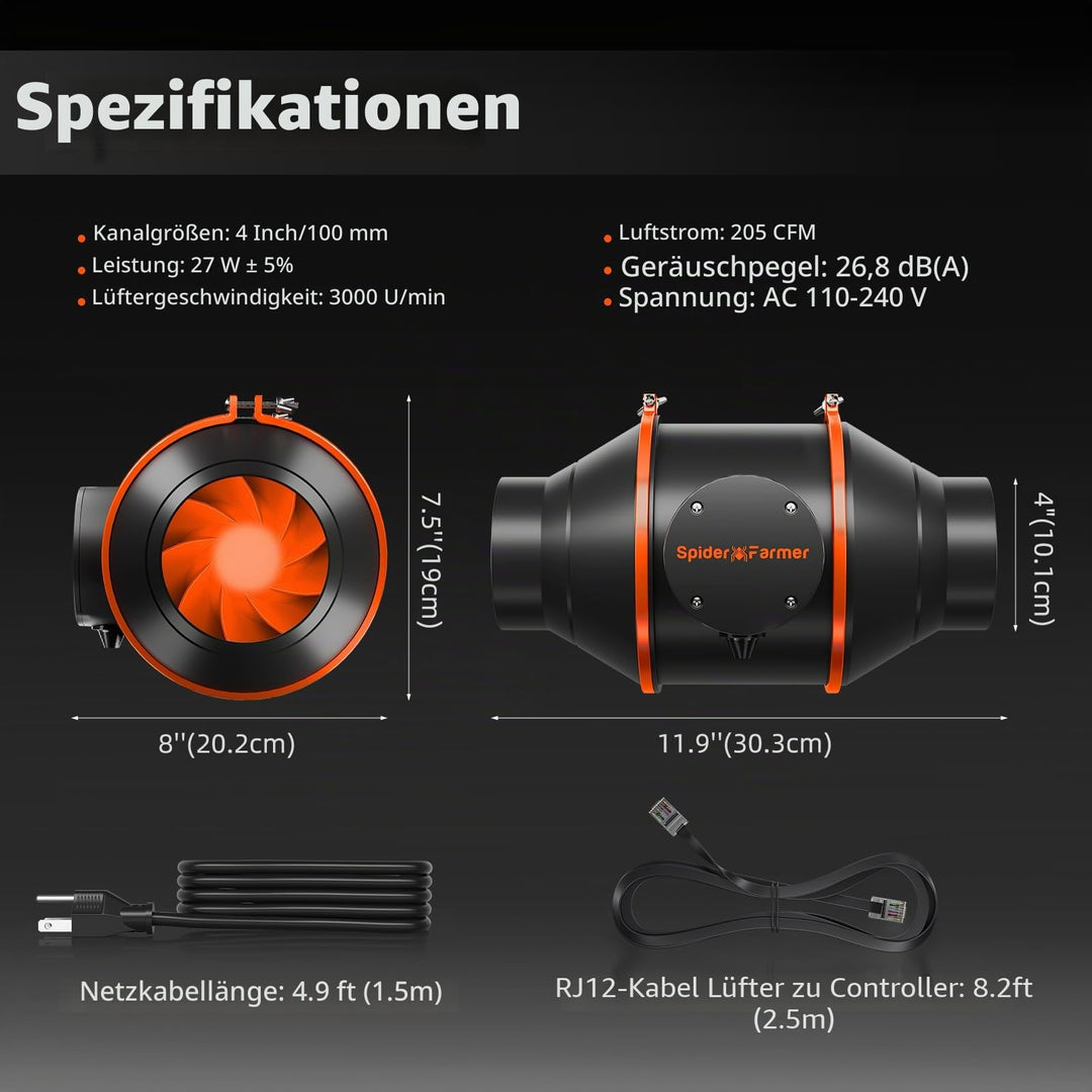 Rohrventilator 100mm mit Temperatur- &amp; Feuchtigkeitsregler 350m³/h - Bild 9