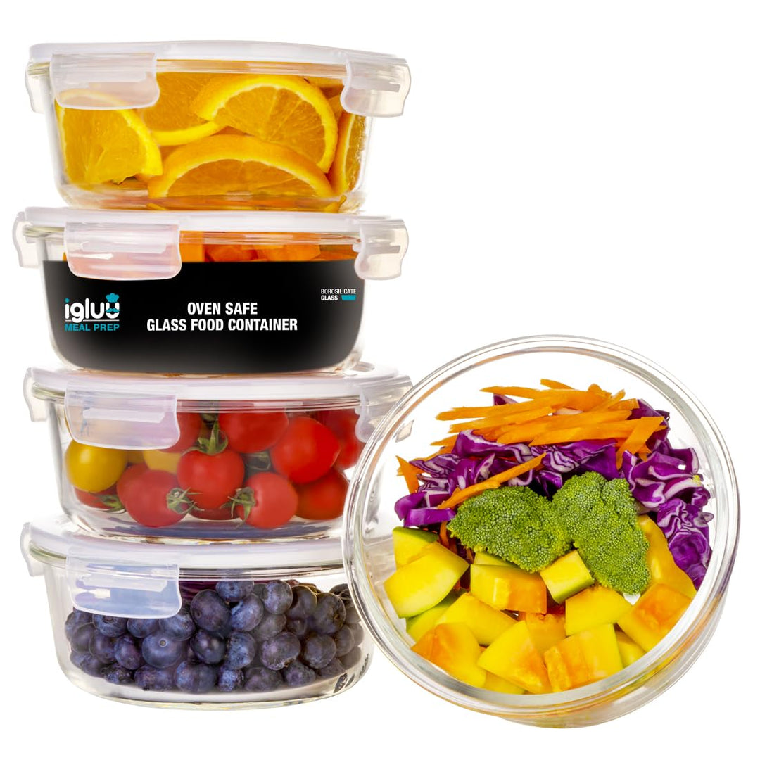 Meal-Prep-Boxen Borosilikatglas rund 950ml 5er-Set mit Ersatzdeckel