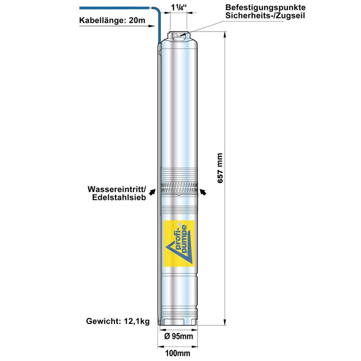 Tiefbrunnenpumpe 4 Zoll Edelstahl 550W sandverträglich bis 70m - Bild 8