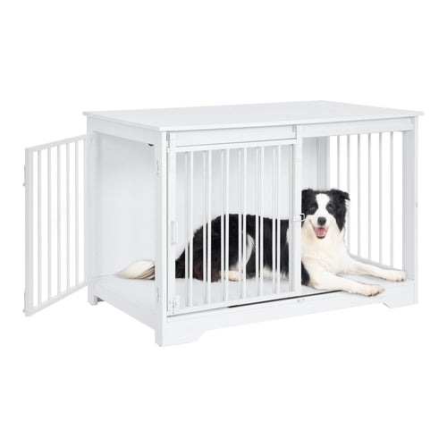 Hundekäfig Möbeloptik 100 cm Weiss 2 Türen für mittelgrosse Hunde